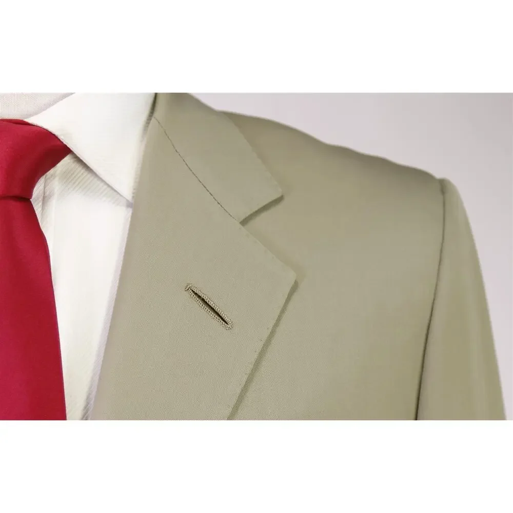 Edgar Pomeroy Bespoke Light Olive Wool Handmade Suit 38S